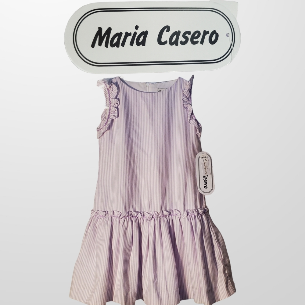 NWT MARIA CASERO GIRLS LAVENDER STRIPED DROP WAIST DRESS - Picture 2 of 8